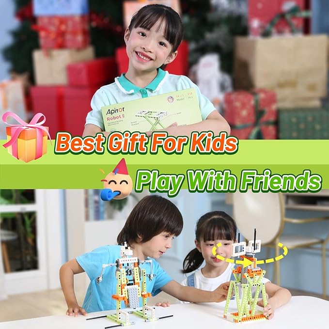 Apitor Robot E STEM Kits for 8-12 Year Old Boy Girl, 14 in 1 Electric Building Toys with Learning Materials, DIY Educational Construction Science Kit for Kids 8-10 10-12 Christmas Birthday Gift