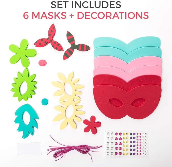 Serabeena Masquerade Mask for Kids - Masquerade Mask Kit for Girls - DIY Masks to Decorate for Kids - Girls Masquerade Masks with Decorations - Colorful Craft Masks - 6 Masks to Decorate - Ages 4-7