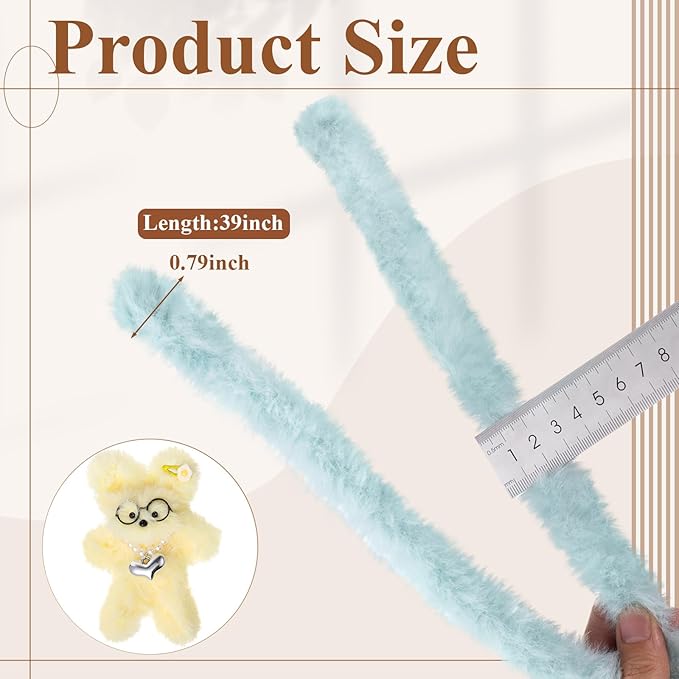 VitalCozy 10 Pcs 39.37 Inches Jumbo Fur Material Pipe Cleaners Chenille Stems Pipe Cleaner Craft Pipe Stems DIY Projects and Craft Supplies Decorations(Light Color)