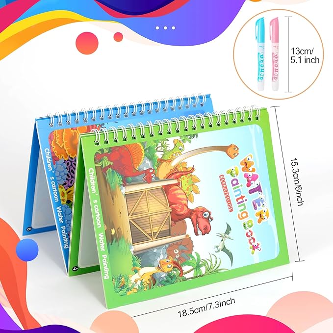 5 Pack Reusable Water Coloring Books for Toddlers, Water Doodle Book Toys, Paint with Water Books,Mess-Free Coloring Book, Portable Educational Doodle Drawing Toy, Educational Learning Kits Gifts