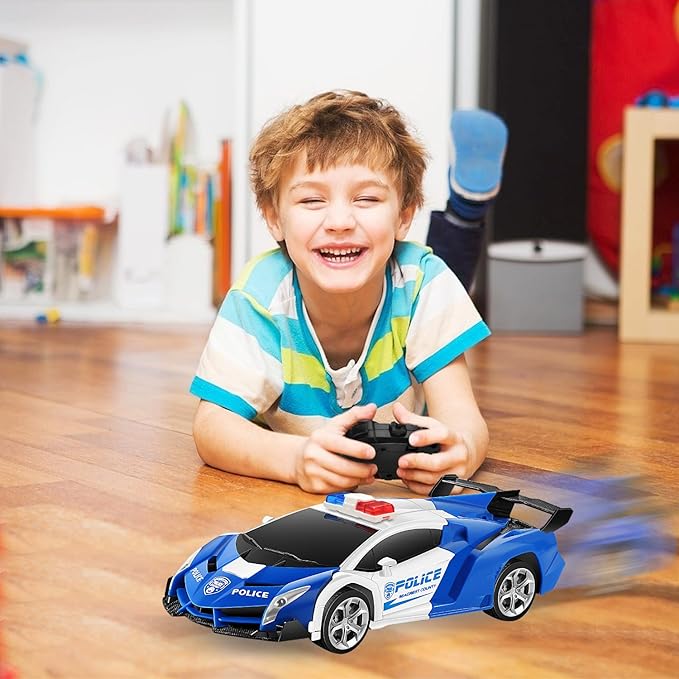FIGROL Remote Control Car|Transformable Robot RC Car|2.4Ghz 1:18 Scale Model Police Car with One Button Deformation|360 Degree Rotation Drifting for Children
