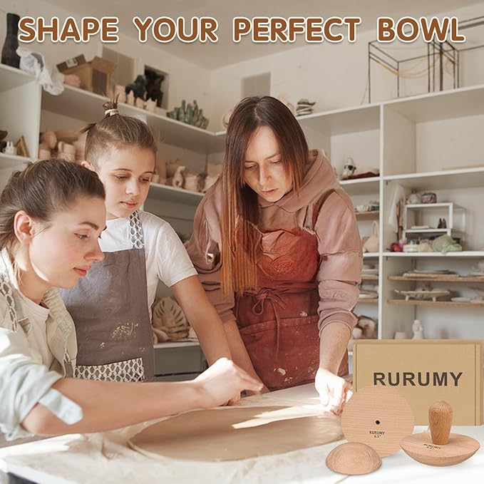 Pottery Molds Solid Wood - 4.5", 5.5", 6.5" Ceramic Clay Mold Set with Interchangeable Handle for Creating Plates, Bowls, DIY Gifts
