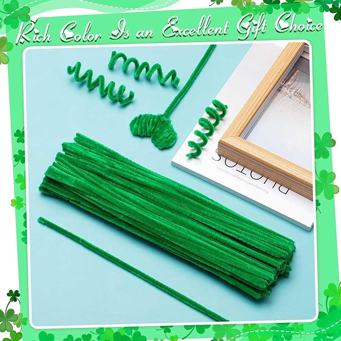 Peryiter 500 Pieces Pipe Cleaners Chenille Stems 12 Inch Craft Supplies Bulk for DIY Art and Craft Projects Creative Gift Wrapping Party Decorations(Green,12 Inch)
