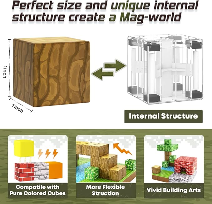100PCS Magnetic Blocks-Build Mine Magnet World Set for Boys & Girls Age 3-5 6-8, STEM Sensory Toys for Toddlers Gifts for 3+ Years Old Girls Boys,1" Magnet Cubes Classroom Must Haves Construction Toys