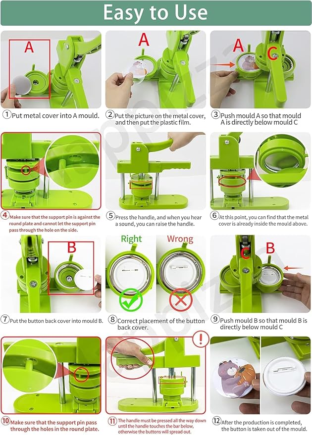 Button Maker Machine, 75mm(3 inch) DIY Pin Button Maker Press Machine Kit, Badge Button Press Machine Pin Maker Machine with Free 100pcs Button Parts&Pictures&Circle Cutter&Magic Book