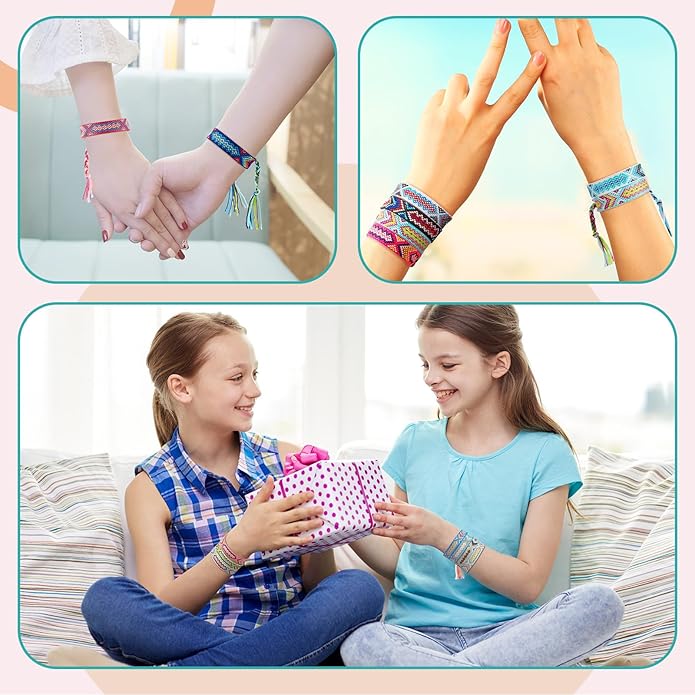 Henoyso 24 Pcs Nepal Woven Friendship Bracelets Adjustable Braided Bracelets Woven Bracelet String Friendship Bracelets with a Sliding Knot Closure for Women