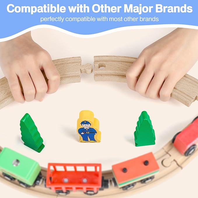 118Pcs Wooden Train Set for Kids & Toddlers, Wood Train Track Set Train Railway Accessories Toy Train Sets for Boys and Girls Gifts Ages 3+ 4 5 6 7 8 - Compatible with All Major Brands