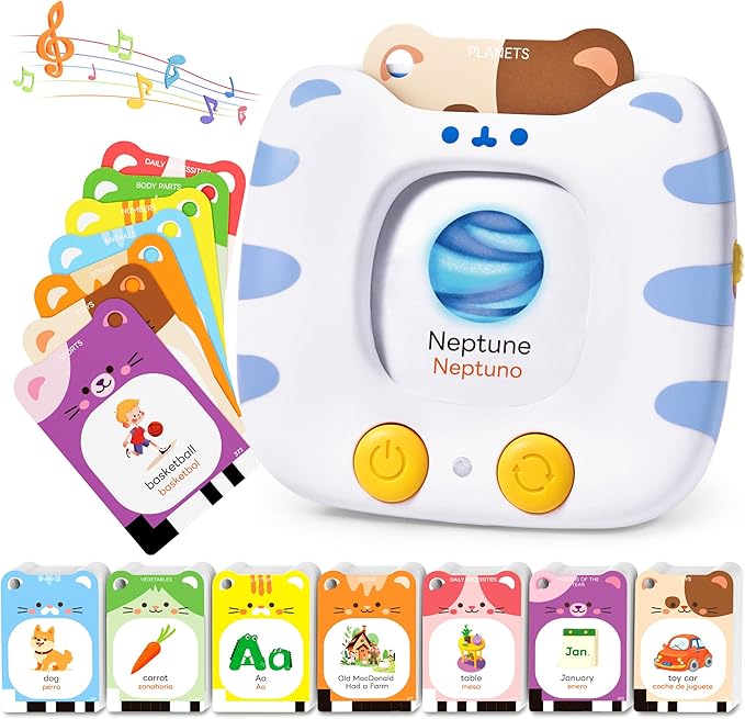 Bilingual Spanish & English Talking Flash Cards for Toddlers 1-5, 454 Words+6 Songs, Clear Voice & Thick Cards & Easy to Slide in and Out, Independent Play & Speech Development Toys