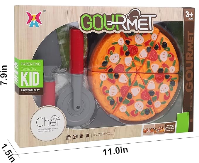 15-Piece Pizza Party Play Set for Kids - Realistic Pizza Pie Pretend Play Food Kit - Slice and Serve Plastic Kitchen Cooking and Cutting Playset