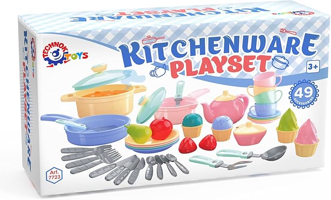 TECHNOK Kids Play Kitchen Accessories - 49 Pcs Play Dishes Cookware Set - Large Toy Pots and Pans for Kids Kitchen Pretend Dishes - Play Food Set - Cooking Utensils - Toy Cooking Set for Girls Boys 3+