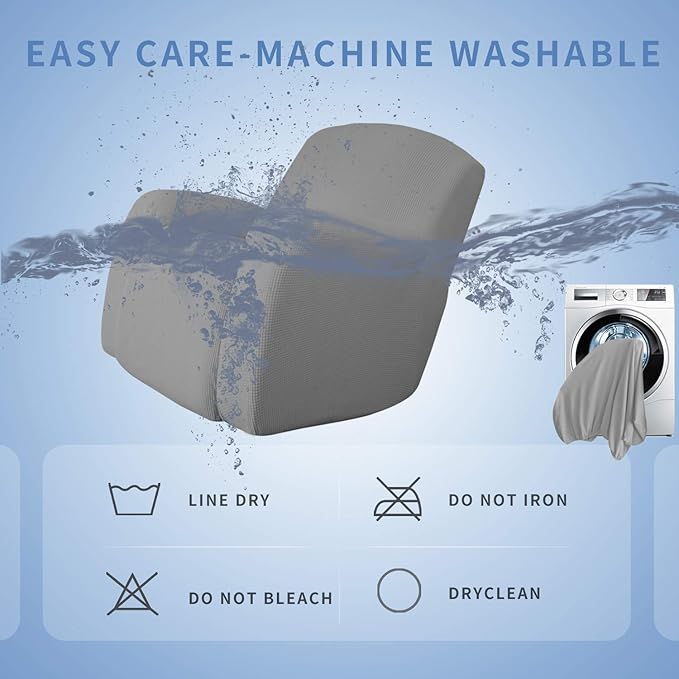 Easy-Going Oversized Recliner Stretch Sofa Slipcover Sofa Cover 1 Piece Furniture Protector Couch Soft with Elastic Bottom Kids,Polyester Spandex Jacquard Small Checks(Oversize Recliner,Light Gray)