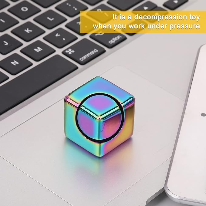 QLKUNLA Fidget Cube Spinner Anti-Anxiety Focusing Fidget Toys EDC Fidgets Spinner 4-in-1 Toy Metallic Focus Toy Cube Finger Top Desktop ADHD Stress Relieve Toys for Kids and Adults (Blue)