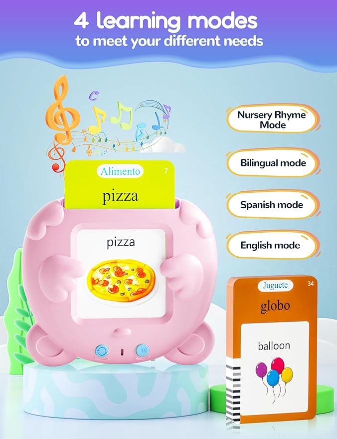 Spanish & English Talking Flash Cards for Toddlers, 510 Sight Words Bilingual Learning Toys for Children, Autism Sensory Speech Therapy Toys, Española Pocket Vocabulary Educational Toys Girls
