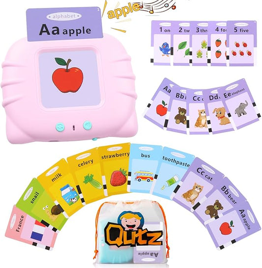 QuTZ ABC Learning Flash Cards for Toddlers 2-4, Autism Toys, Speech Therapy Educational Talking Sight Words Kindergarten Boys and Girls, 248 Pink