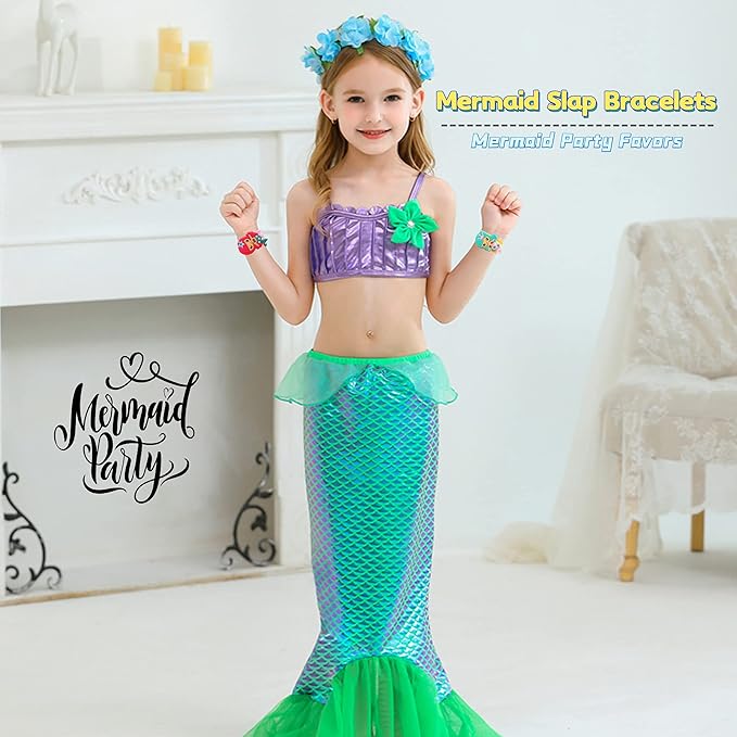 Silicone Mermaid Slap Bracelets - Cute Mermaid Theme Birthday Party Favors , Girls Party Favors Gifts Carnival Prizes Set (6 Pack