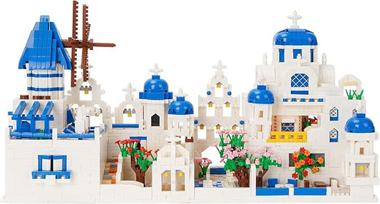 Architecture Aegean Sea Santorini Micro Building Blocks Set 4310 PCS, Model Building Kit Creative Architecture Collection Building Blocks Gift for Adults