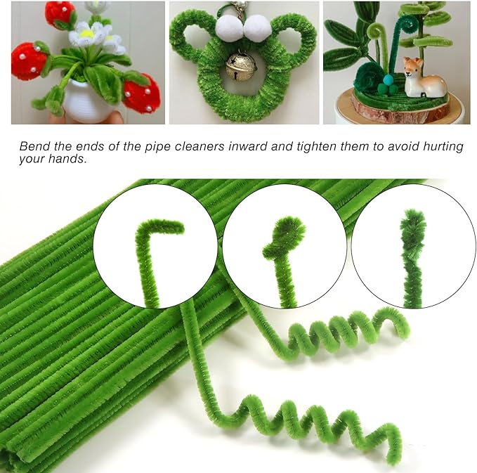 TOAOB 100pcs Pipe Cleaners Grass Green Pipe Cleaners Chenille Stems 6mm x 12 Inch Fuzzy Sticks Craft Supplies for Art DIY Crafts Decorations