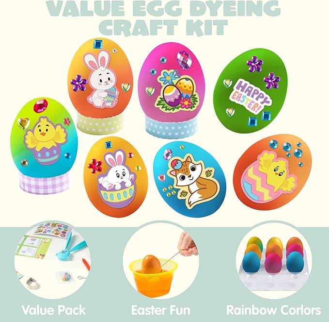 Klever Kits 20Pcs DIY Easter Egg Decorating Kit, Dye Kit with Gradient Color Tablets, Stands, Stickers for Party Favor, Creativity Activity, Hunt, Gift