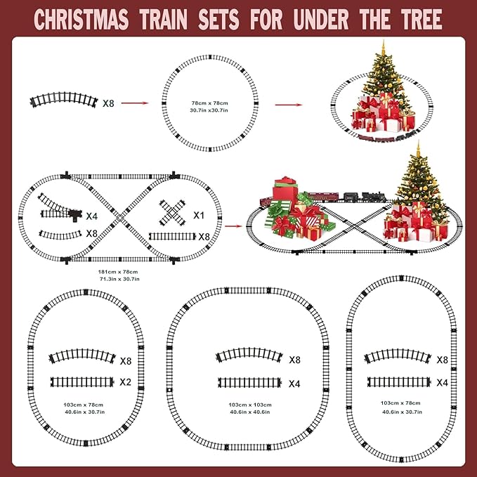 Electric Train Sets for Kids Metal Alloy Christmas Train Toys Steam Locomotive, Glowing Passenger Carriages, Luxury Tracks, Light & Sounds Rechargeable Birthday Gifts for Boys Girls Red โฆ