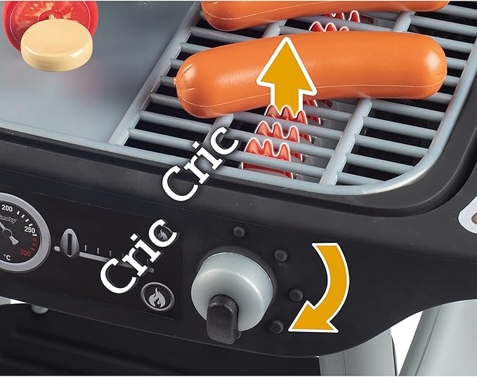 Smoby: BBQ Plancha Grill - Black, 18-Piece Accessory Playset - Realistic Cooking, Turn The Button & See Flames Appear, 19.69x14.57x28.43, Kids Age 3+