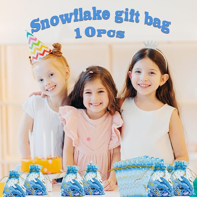 110Pcs Snowflake Birthday Party Favors Supplies kids Girl Winter Party Decorations Set Include Stickers, Hair clips, Necklaces, Rings, Hair Ties, Hair clips, Bracelets