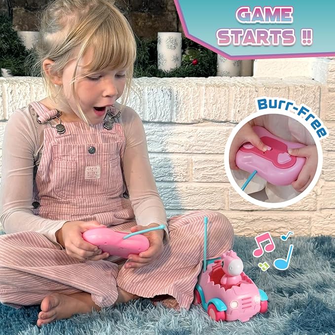 Nueplay Remote Control Car for Toddler Age 2 3 4 5, Electric RC Car Toys with Light & Music, Toddler Toys, Race Car Vehicles, Horse Figures Truck, Christmas Birthday Gift for Baby Girls, Pink