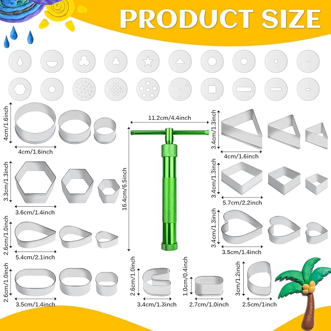 Polymer Clay Roller Set - Clay Press Machine with Clay Extruder Tool Kit, Clay Earring Cutters Set Stainless Steel Non-Stick Polymer Clay Tools and Supplies for Art Craft Modeling Clay Fondant