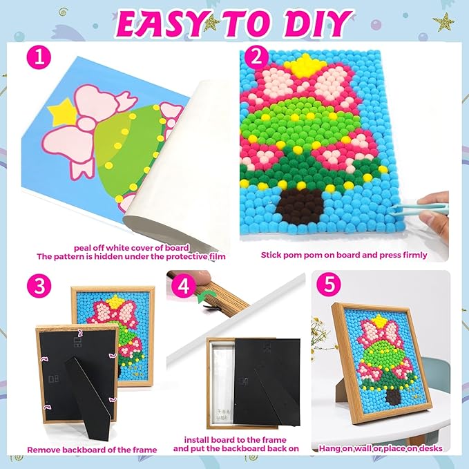 URSDIART Pom Poms Arts and Crafts for Kids Ages 8-12,Christmas Tree Pom Poms Craft Kits for Christmas Bulk Craft Supplies, Christmas Gifts for Kids Activities,School Project Supplies, Home Decor