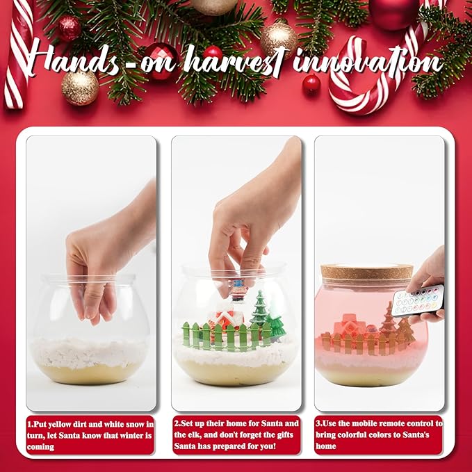 SHENSGEN Christmas Terrarium Kits for Kids,Arts&Crafts Light Up Christmas Terrarium DIY Toy Kit for Kids,Christmas Toys DIY Arts and Crafts Kit for Kids 6 7 8 Year Old