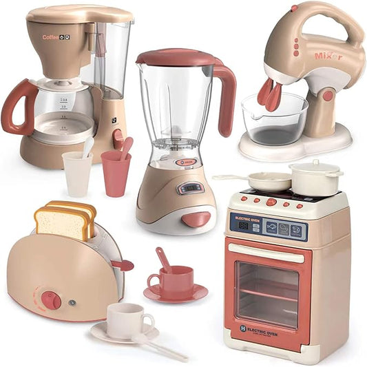 Play Kitchen Toys for 3 4 5 6 7 8 Year Old, Pretend Play Kitchen Appliances Toy Set with Blender, Coffee Maker, Mixer and Toaster,Christmas & Birthday Gifts for Kids Age 3-5 4-6 6-8 Girls