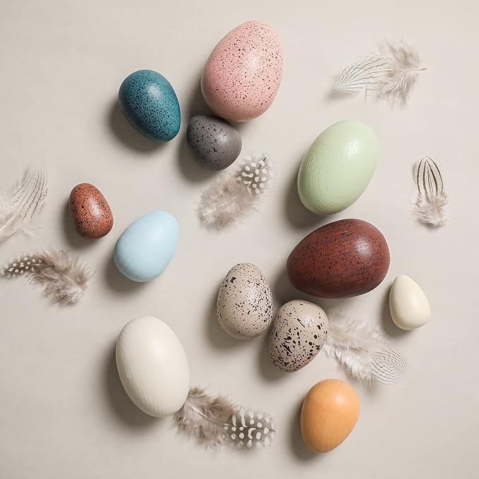 Youuys Wooden Easter Eggs Toys for Kids, Faux Easter Speckled Eggs DIY Art for Craft for Home Garden Decors, Cognitive Montessori Toy for Species Identification Early Educational Preschool Classroom