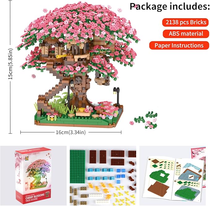 Cherry Blossom Tree Building Set,(2008pcs) Flowers Bonsai Tree Mini Blocks Kit for Adult,Japanese Sakura-Tree House Building Blocks Set,Gift Ideas for Girls 8 10 12 14+