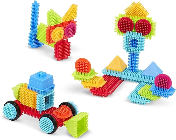 Battat- Bristle Blocks- STEM Interlocking Building Blocks- 50 pc Playset- Reusable Carry Case - Developmental Toys for Toddlers & Kids- Basic Builder Case- 2 Years +