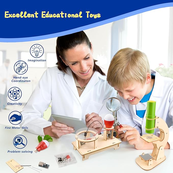 6-in-1 STEM Science Kits for Kids, STEM Kits for Kids Ages 8-10, STEM Engineering Toys for Boys and Girls, Wooden Building Crafts Kits Science Experiment Projects for Kids Birthday Gifts for Age 8-12