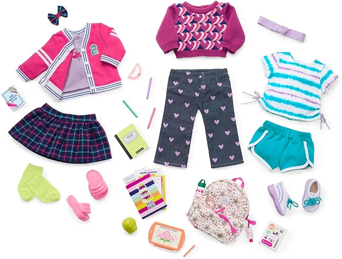 American Girl Truly Me 18-inch Doll School-Day Style Outfit with Cardigan, Tee, and Pair of Sneakers, For Ages 6+