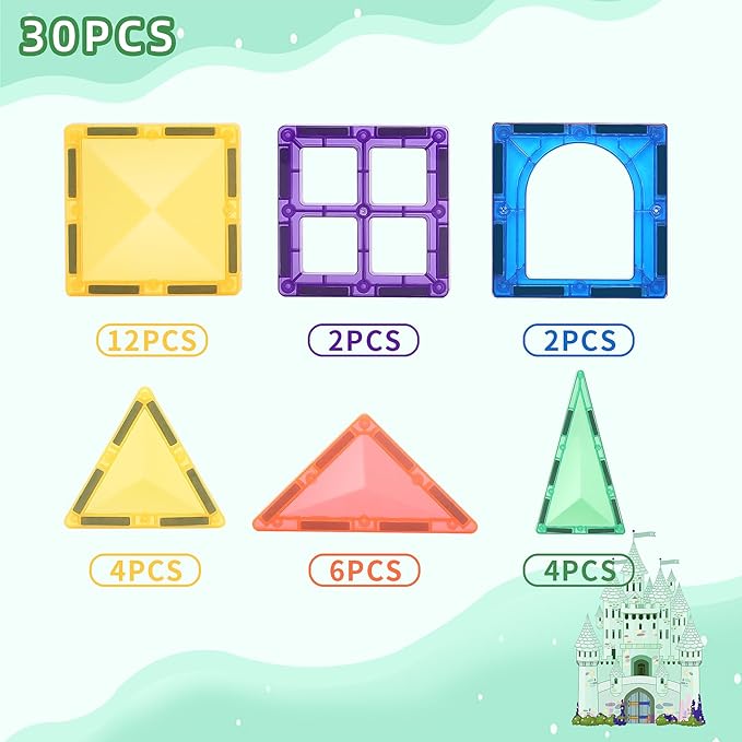 Magnetic Tiles Toys for 3 4 5 6 7 8 Year Old Boy Girls Kids Beginner Set,Magnetic Building Blocks Learning Toys for Toddlers Age 2-4 3-5 4-5 5-6 6-8 Birthday Christmas Ideas (30PCS Colourful)