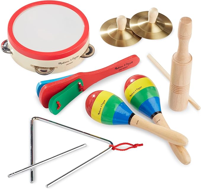 Melissa & Doug Band-in-a-Box Clap! Clang! Tap! - 10-Piece Musical Instrument Set - Kids Musical Instruments, Wooden Percussion Instruments For Toddlers And Kids Ages 3+