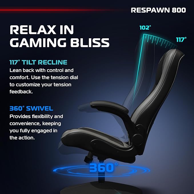 RESPAWN 800 Gaming Chair Floor, Swivel Rocker Gaming Chair, High Back Ergonomic Floor Gaming Chair for Kids and Adults, Gaming Recliner, Floor Rocker Chair with Armrests - Grey
