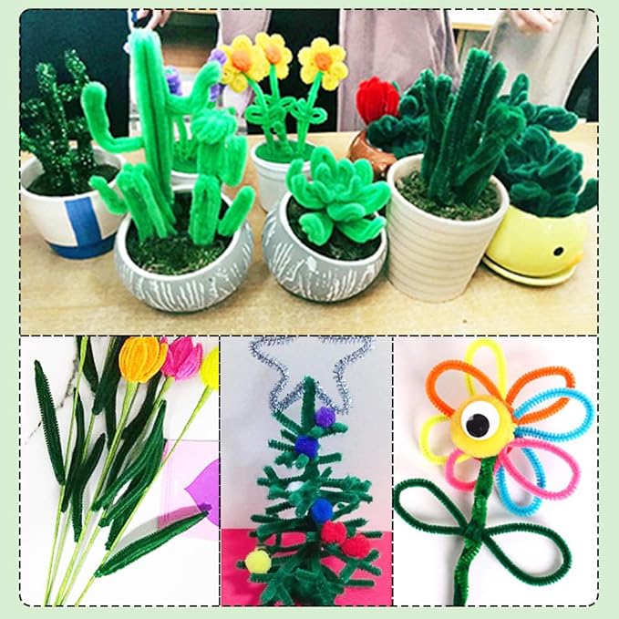 100 Pieces Pipe Cleaners Chenille Stem, Green Pipe Cleaners Set for DIY Arts Crafts Decorations (Green)