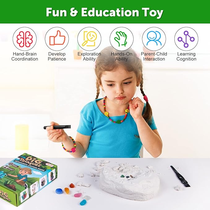 Gemstone Gem Dig Kit, Crystals Digging Set, Educational DIY Toys Science Kit-Dig Up Unique Real Gemstone, Geology Archaeology Gifts for Boys Girls Kid Toys