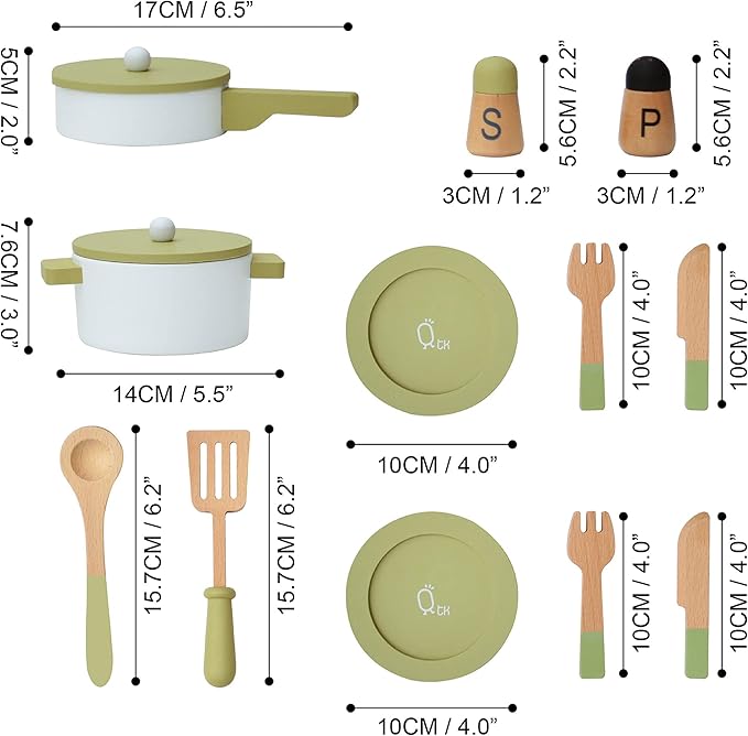 Teamson Kids - Little Chef Frankfurt Wooden Cookware Play Kitchen Accessories for Toddler Boys and Girls, Cookware Set Includes Utensils, Pots, Pans, Plates