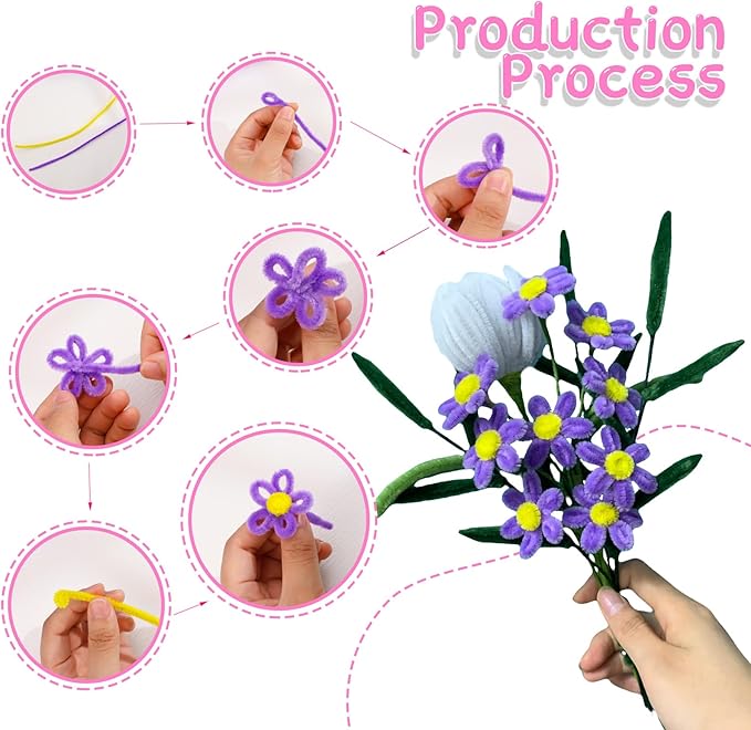 100Pcs Pipe Cleaners, Pipe Cleaners Craft, Chenille Stems Creative Pipe Cleaners for Festivals Flower Making, Crafting Pipe Cleaners Supplies for Home DIY Hand Craft Arts/Pink