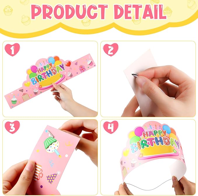 Yunsailing 108 Pcs Happy Birthday Party Supplies for Kids Include 36 Birthday Paper Crowns 36 Birthday Badge Stickers 36 Happy Birthday Slap Bracelets for Classroom School Party Supply(Fresh Color)