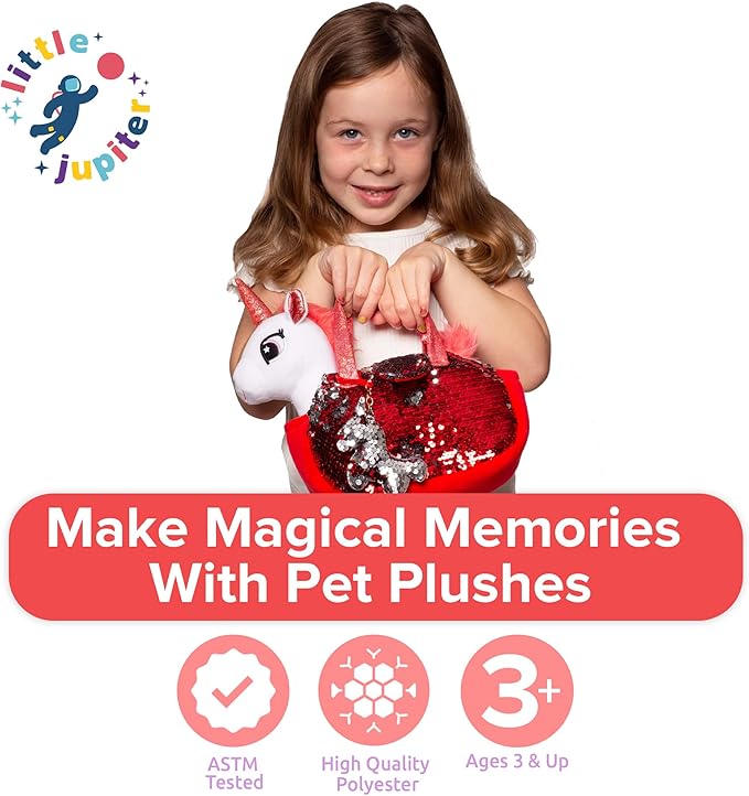 Little Jupiter Plush Pet Set w/Purse - Unicorn Stuffed Animals - Unicorn Stuffed Animals for Girls - Unicorn Plush - Stuffed Unicorns - Unicorn - Unicorn Gift for Age 4-7 yrs (White Red Unicorn)