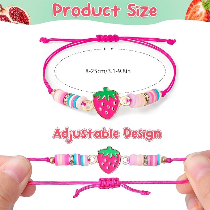 12 Pcs Kids Bracelet for Girls Toddler Jewelry Fruits Summer Princess Party Favors Friendship Bracelets Adjustable Pretend Play Luau Goodie Bag Classroom Reward