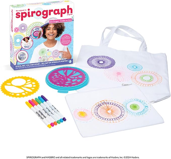 Spirograph Fabric Designer – Spiral Art You Can Wear, Arts and Crafts, Kids Toys, Art Supplies, Craft Supplies, Drawing Kit, Spiral Art, Classic Gear Design Kit, Fabric Pens, Ages 6+