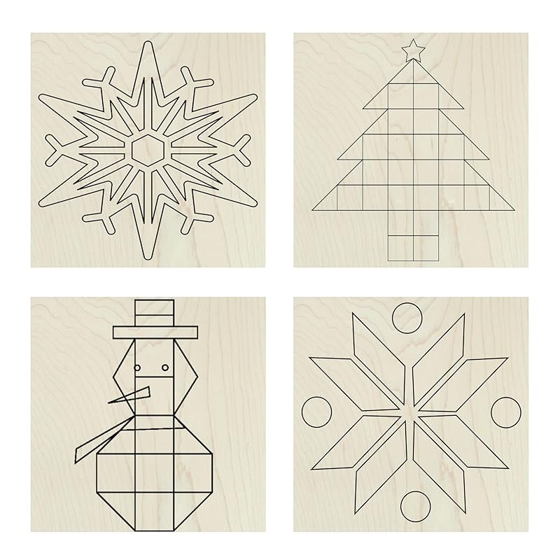 Set of Four 9 Inch Barn Quilt Kit DIY Pattern Unfinished Wood Quilting Block Sign Paintable Crafts for Women AVTRBoutique (Snowman, Pine Tree, Pumpkin, Snowflake)