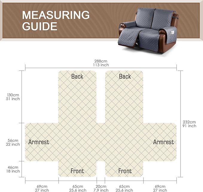 KinCam Waterproof Loveseat Recliner Cover, Non-Slip Reclining Couch Covers for 2 Seat, Recliner Sofa Cover Furniture Protector with Elastic Straps for Kids, Pets, Dark Gray