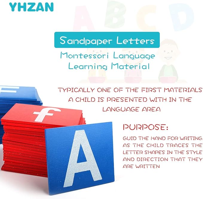 YHZAN Montessori Sandpaper Letters Toys for Toddlers Small & Capital 2pc Wooden Box Set Early Childhood Education Material
