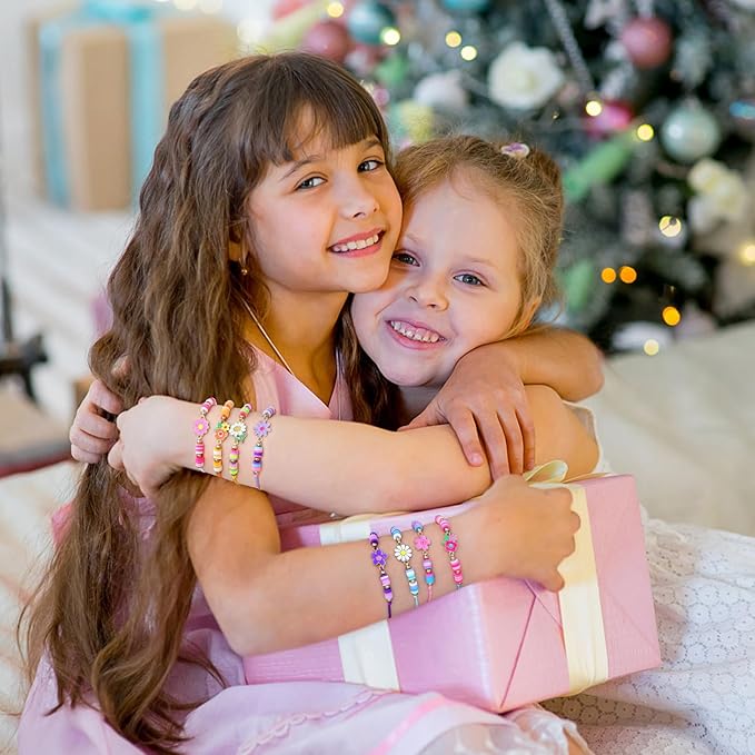 12 Pcs Kids Bracelet for Girls Toddler Jewelry Groovy Flower Princess Party Favors Friendship Bracelets Adjustable Pretend Play Goodie Bag Classroom Reward